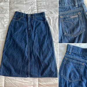 80s Vintage Calvin Klein Denim Skirt | 100% Cotton | Midi Length | Size 6